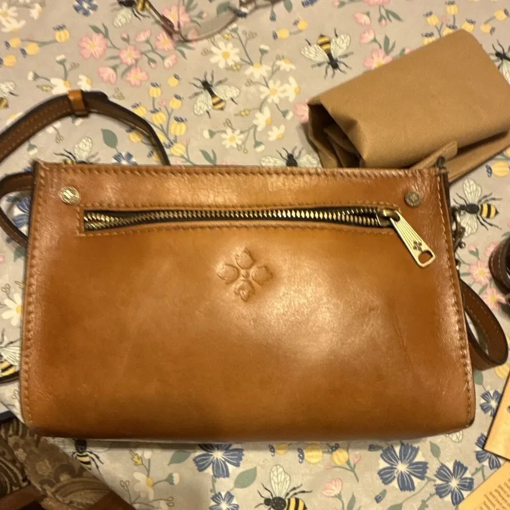 Patricia Nash Heritage Tan Crossbody Bag Zip Gold Hardware w/ Dust Bag Strap
